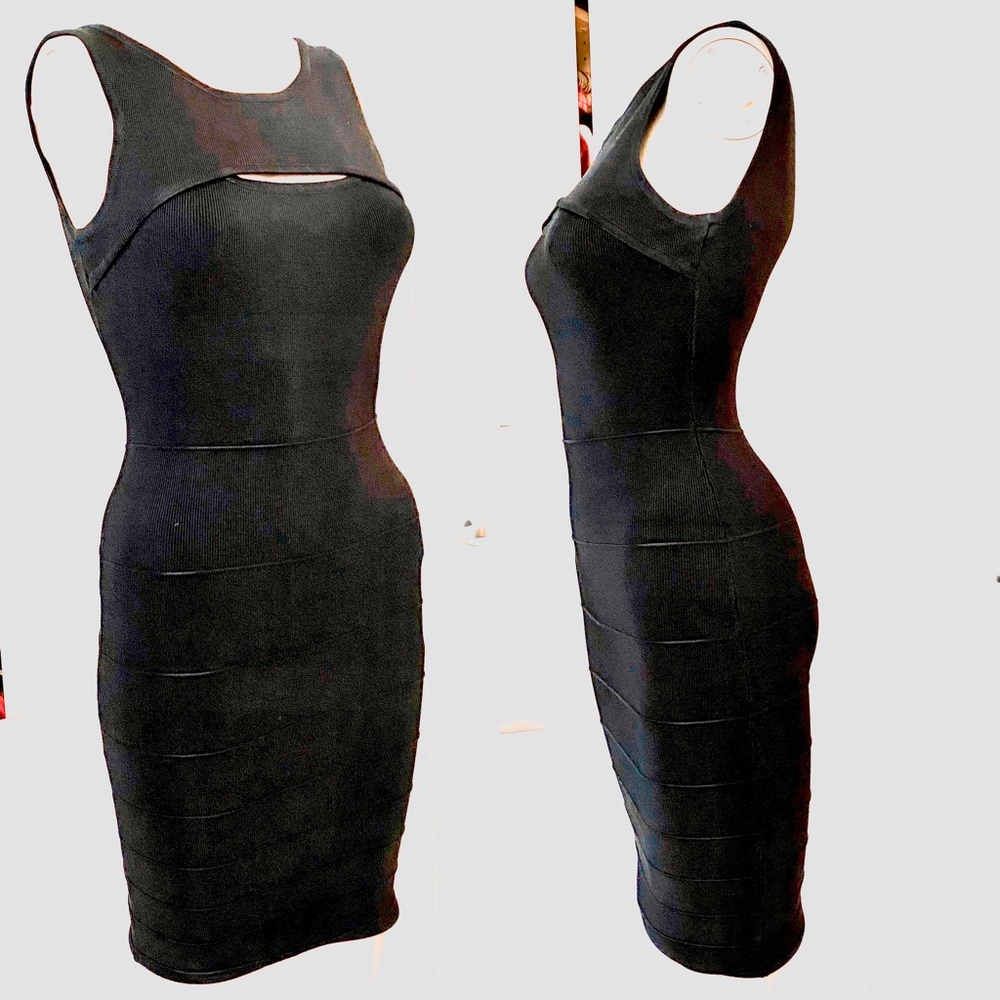 LBD Sleeveless Black Cocktail Dress Zip Bandage Travel Guess Marciano LA Y2K 90s
